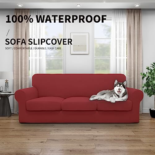 Image of Easy-Going Waterproof 4 Pieces Couch Cover for 3 Cushion Christmas Red