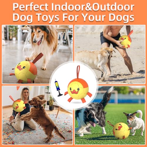 QDAN Dog Toys Soccer Ball with Straps, Interactive Dog Toys for Tug of War, Puppy Birthday Gifts, Dog Tug Toy, Dog Water Toy, Durable Dog Balls for Medium & Large Dog - Duck(8 Inch)
