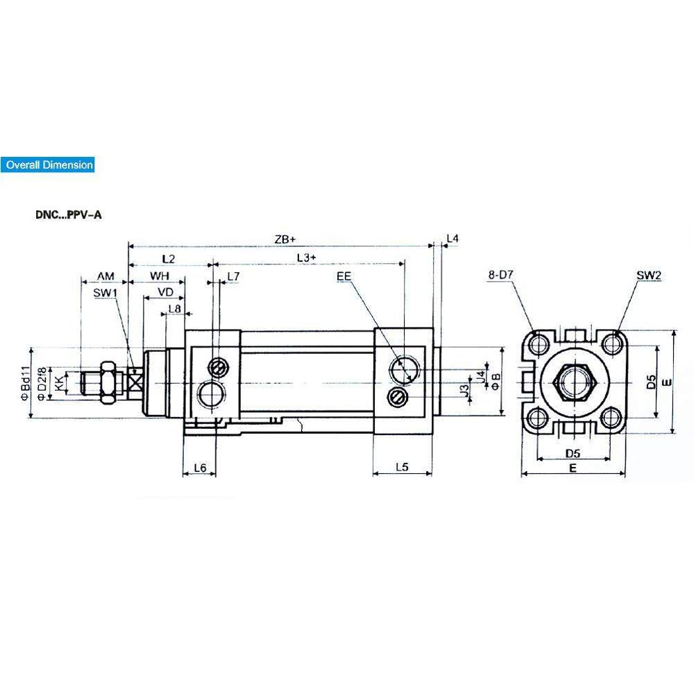 Cilindro de Aire neumático, DNC100X200-S 100 mm Diámetro x 200 mm Carrera 1/2 "NPT ISO15552 Cilindro de Aire de Doble Efecto para Equipos automáticos