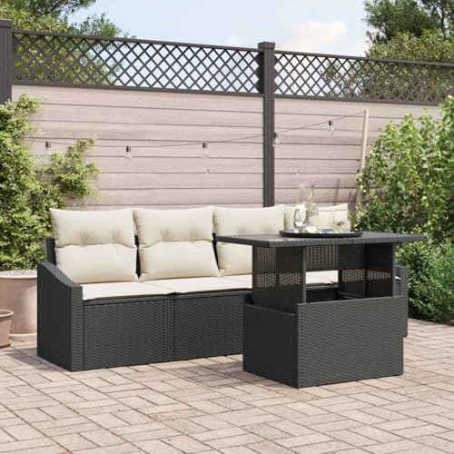 Solivagant Ensemble de canapé de Jardin 5 pcs Noir Poly rotin,(49.6 KG)