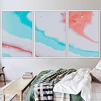 3 Piece Framed Canvas Wall Art Abstract Brushstroke Blue Pastel Liquid Canvas Prints Home Artwork Decoration for Living Room,Bedroom - 16