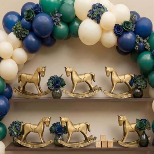 Vicenpal 6 Pack Baby Shower Wooden Vintage Rocking Horse Table Decoration for Blue Green Tartan Plaids Party Centerpiece Rocking Horse Decor for Baby...
