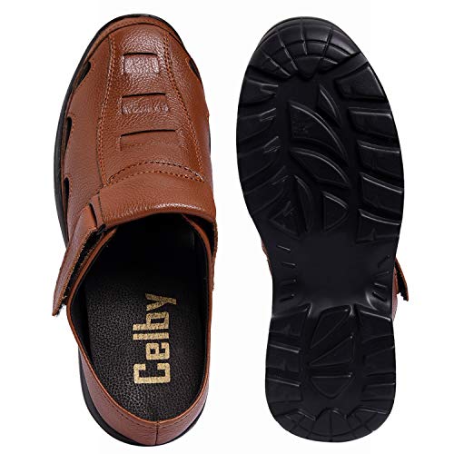 Image of Brown Leather Closed Toe Sandals with a Hidden Heel