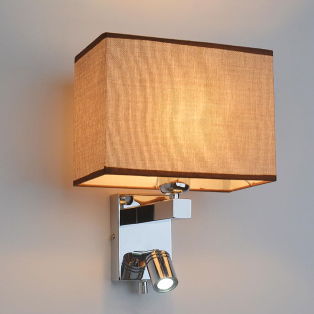 Apliques de pared cromados Lámpara de pared con Sombra de Tela con Luz LED de pared de lectura Iluminación de pared Interior con interruptor giratorio Dormitorio Sala de estar Linterna de pare