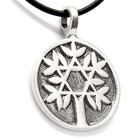 Pewter Tree of Life with Star of David Pendant on Leather Necklace Cover