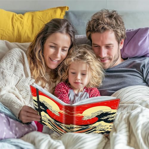 Image of Photo Album 4x6 120 Photos with Strong Elastic Band, Red Sun Ocean Wave | Large Capacity Premium Leather Picture Album, Portable Wallet Albums Photo Book for Family Anniversaries Wedding Baby