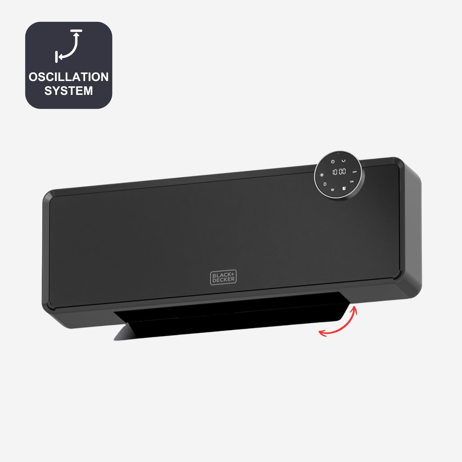 Black+Decker - Calefactor cerámico de pared BXWSH2001E | 2000W | Termostato regulable | Temporizador 24h | Control remoto | Pantalla LED | PTC | Oscilación automática | 20m2