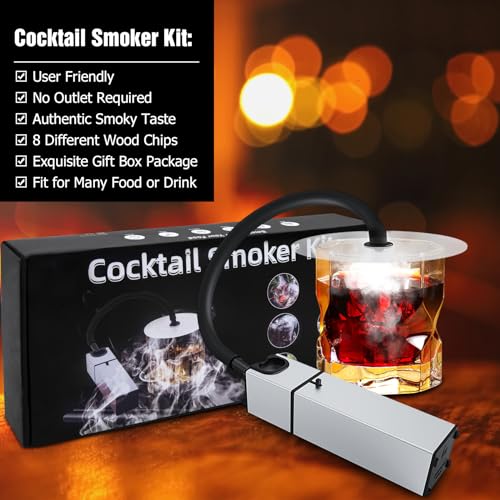 Cocktail Smoker Kit Old Fashioned Smoker Kit with 8 Wood Chips Whiskey Smoker Kit Indoor Drink Smoker Infuser Kit Bourbon Smoker kit Food Smoker for Birthday/Christmas for Men