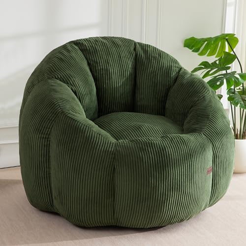 Image of MAXYOYO Giant Bean Bag Chair, Pumpkin-Shaped Bean Bag Sofa, Oversized Boneless Couch Sofa in a Box, Comfy and Lazy Lounge Chair for Dorm, Living Room, Green