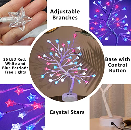 Pooqla 4Th Of July Decorations, Lighted Tree With Stars For Table Decor, 36Led Patriotic Tree With Lights Battery Powered And Usb Plug In For Fourth Of July Party Home Decorations #TOP1
