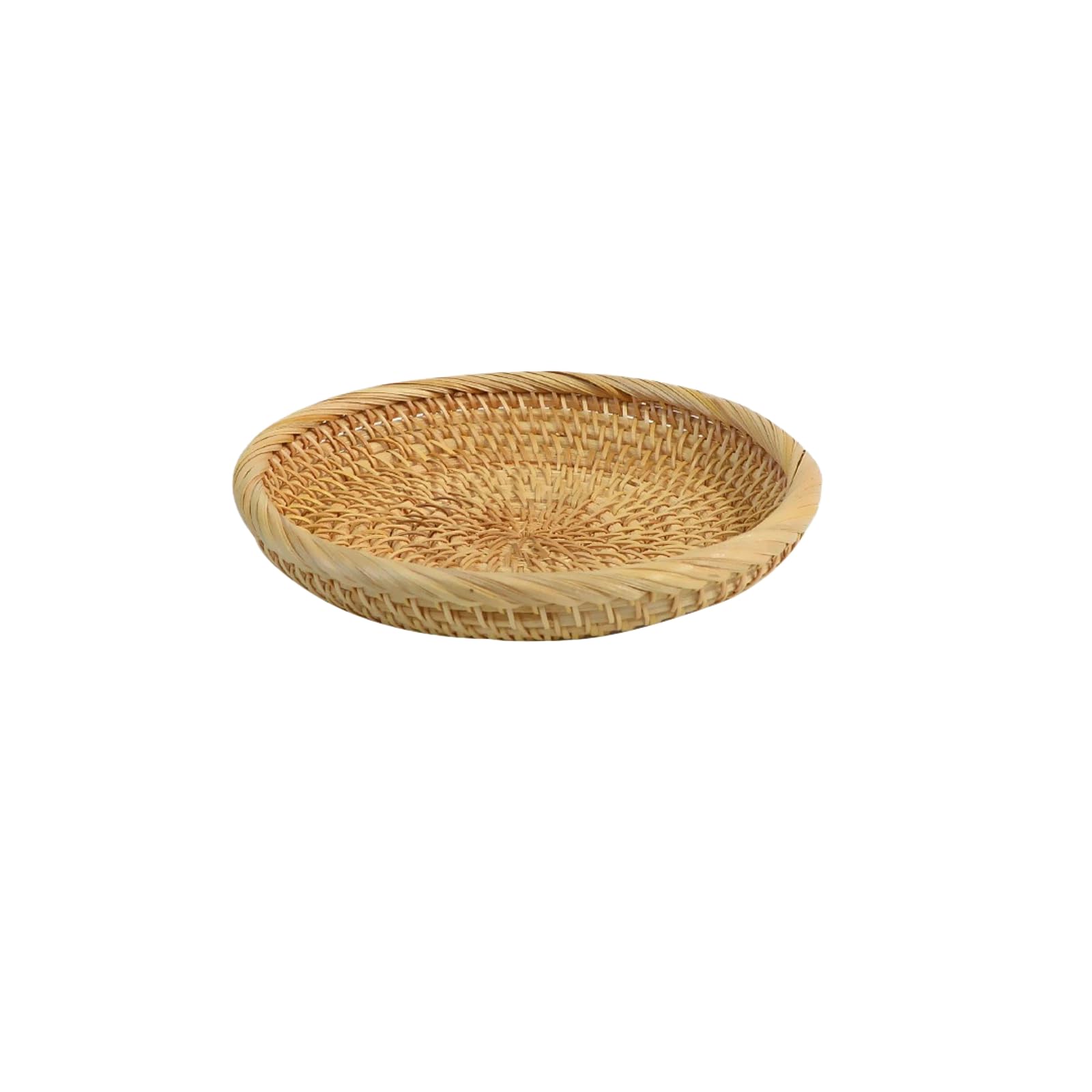 Ghusonchv Beige 3Pcs Handwoven Round Rattan Trays For Desktop Fruit Snack Bread Storage