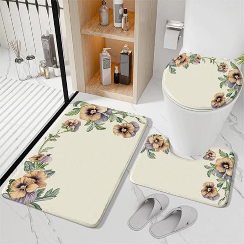 Tapete de baño antideslizante amarillo claro verde para puerta de baño, tapete de baño de 3 piezas, tapete absorbente de agua, tapete de baño en forma de U, lavable a máquina, tapete de baño mate, 45