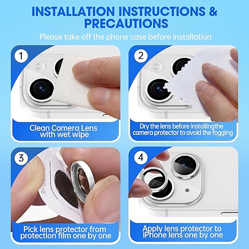 Image of Tempered Glass Camera Lens Protector Compatible For Iphone 15 /15 Plus,Individual Metal Ring 9H Hardness Scratchproof Protector,Stylish Accessories,Case Friendly(Silver)