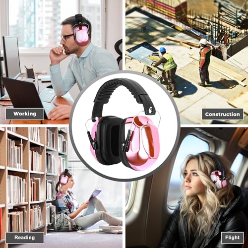 Image of ProCase NRR 28dB Noise Reduction Ear Muffs, Foldable Adjustable Passive Noise Cancelling Headphones for Adults Kids Autism, Hearing Protection for Shooting, Construction, Mowing -Metalic Pink