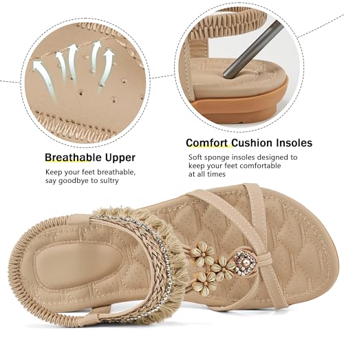 Image of Aomigoct Womens Sandals Comfortable Dressy: Summer Casual Flat Sandal for Walking - 2026 Cute Bohemian Shoes Elastic Ankle Strap