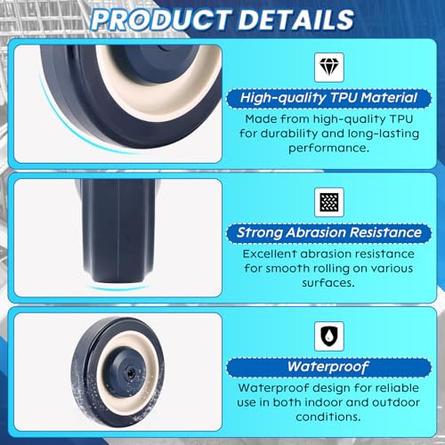 Image of Shopping Cart Wheels Replacement | 4 Pack Shopping Cart Caster, 5-inch Diameter Shopping Cart Wheels with Axles Bolts (Blue)