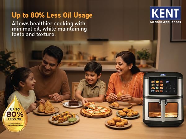 Image of KENT Digital Air Fryer 8.5L | 1700W | Bake, Grill & Roast | Up to 80% Less Oil Usage | 12 Preset Menu | Digital Display & Touch Control Panel | Glass Window with in built Light | Auto Cut-Off | Black