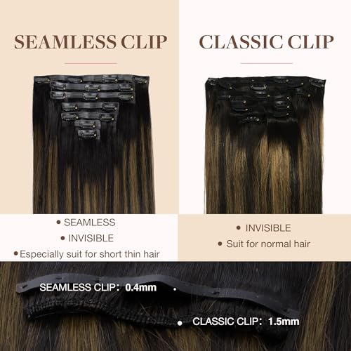 Image of GOO GOO Clip in Hair Extensions Real Human Hair, Remy Human Hair Extensions Clip ins for Women, Natural Human Hair, 20inch 110g 7Pcs, 1B /6 /1B Balayage Natural Black to Chestnut Brown