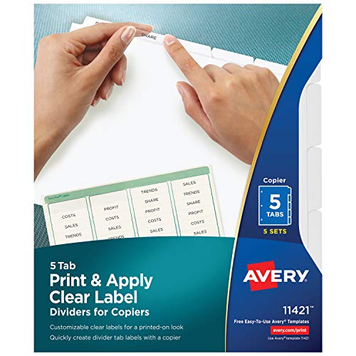 Avery 5-Tab Binder Dividers, Easy Peel Clear Labels for Copiers, Index Maker, White