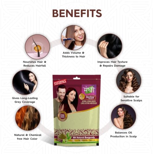 Image of Megha Mehandi Organic Hair Dye for Woman & Men - Burgundy Organic Hair Colour without Chemicals and Ammonia, Made From Organically Grown Henna & Amla Based Mehndi, Burgundy,45g (Pack of 3)