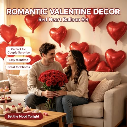 Image of 50 Pcs Red Heart Balloons,5 Inch and 10 Inch Heart Foil Balloons Love Balloon Valentine Balloon for Birthday Party Wedding Engagement Party Baby Shower Valentine Day Decorations