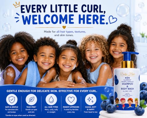 Image of BABY HAIR Kids Toddler Blueberry Mineral Shampoo & Body Wash | Sulfate-Free Tearless Hair & Body Cleanser | Aloe Vera & Blueberry Extract | Gentle Daily Care | 10 fl oz