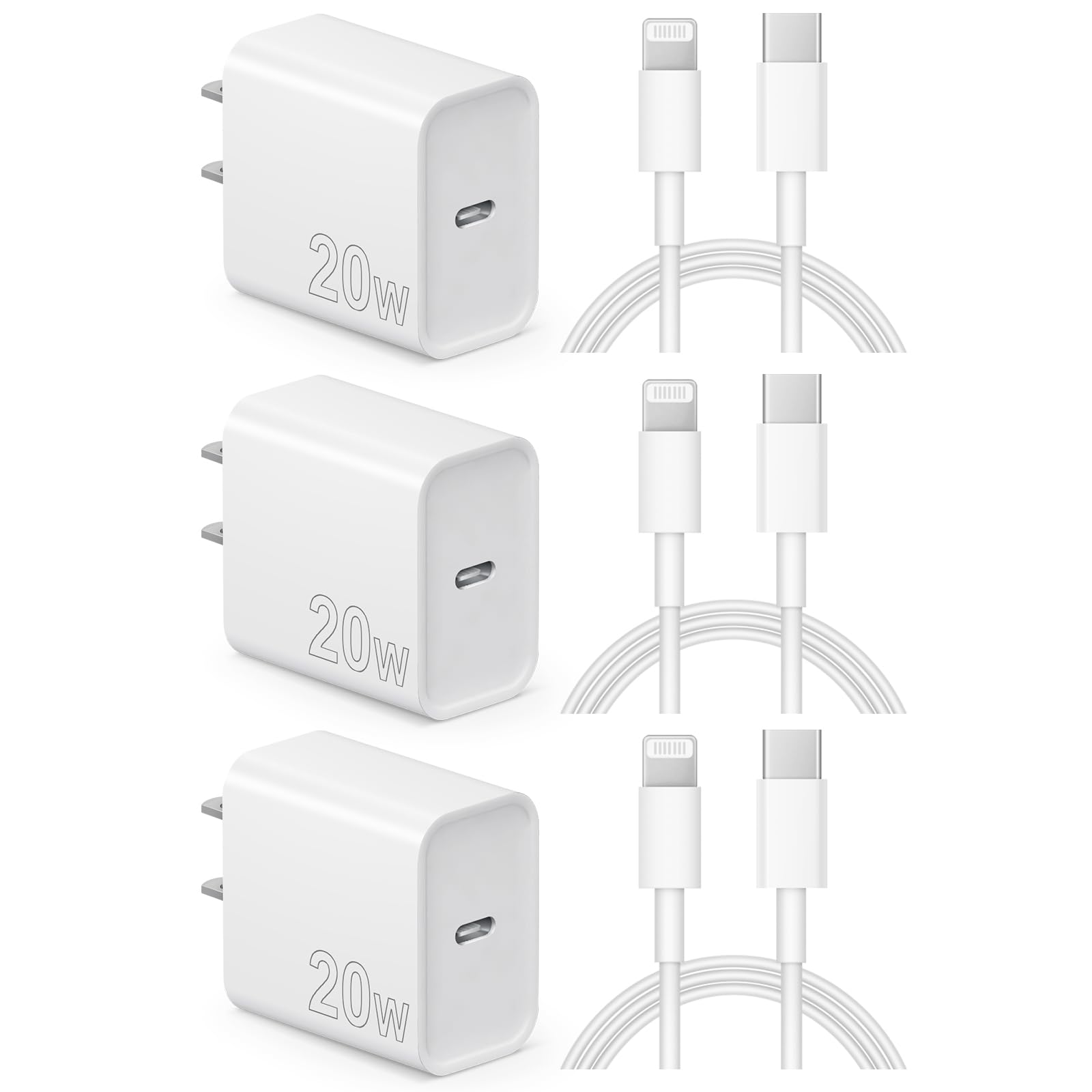 iPhone Charger Fast Charging USB C Charger Block 3-Pack 20W Fast ...