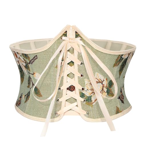 Renaissance Corset Belt for Women Wide Waist Belt Lace-up Floral Corset Underbust Corset