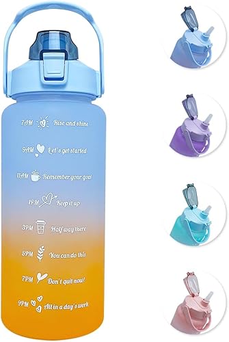 Botella de agua de gran capacidad de 64 onzas con marcadores de tiempo motivacionales y pajilla, portátil, a prueba de fugas, sin BPA para fitness,