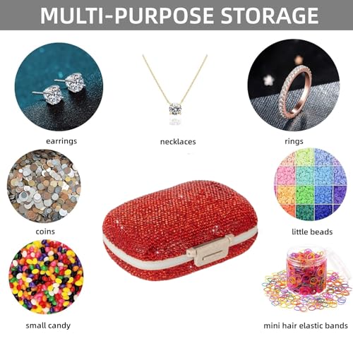 Image of Cute Pill Organizer Small Bling Pill Case for Purse Medicine Vitamin Container Holder Daily Pill Box Container for Women Travel Medicine Kit(Red)