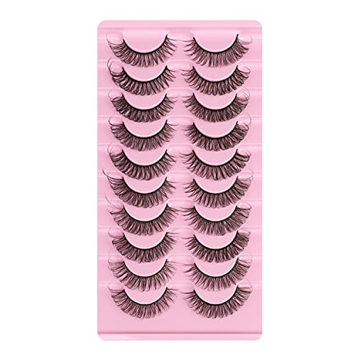 TEECDW 10 Pair Faux Cils,3D Cils Volume Russe,100% Fait à La Main Doux Faux-Cils Russian Strip Lashes,Naturel Réutilisable Faux Cils Volume Russe,ImperméAble Faux-Cils,Moelleux False Eyelashes(H06-05) Cover