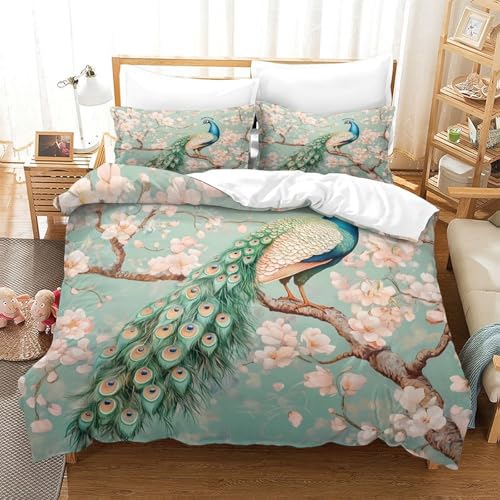 Housse de couette paons imprimée 3D en microfibre résistante avec zip - 3