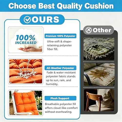 Image of QILLOWAY Outdoor Seat /Back Chair Cushion Tufted Pillow, Spring /Summer Seasonal Replacement Cushions. (Orange)