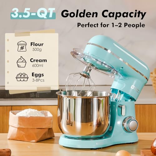 Image of Kitchen in the Box Stand Mixer, 3.5 QT Small Kitchen Electric Stand Mixers, 10-Speed Portable Lightweight Dough Mixer for Daily Use with Egg Whisk, Dough Hook, Beater (Blue)