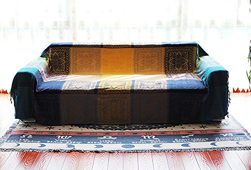 Maynest Bohemian Tribal Throws Blankets Reversible Colorful Red Blue Boho Hippie Chenille Jacquard Fabric Throw Covers Large Couch Furniture Sofa Chair Loveseat Recliner Oversized (Blue, L:102X87) #TOP2