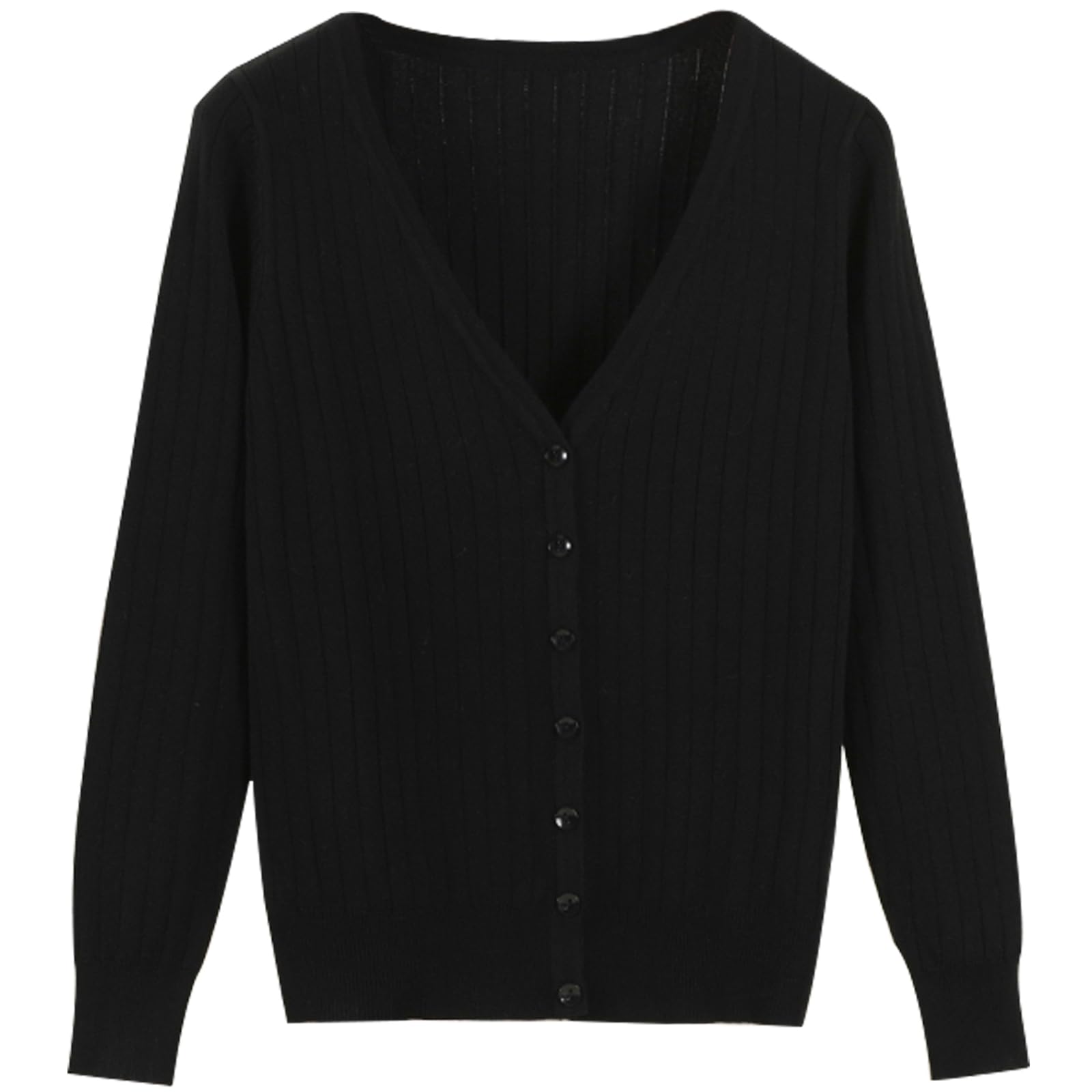 Wowcarbazole Lightweight Cardigan Sweaters for Women Long Sleeve Ribbed Knit Tops Trendy Button V Neck Fall Outfits