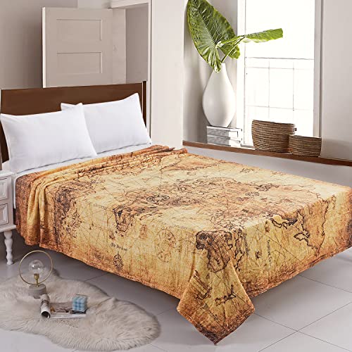 goodbath Map Throw Blanket,Vintage World Map Fleece Blanket for Couch Sofa Bed Travel, 60 x 50 Inch