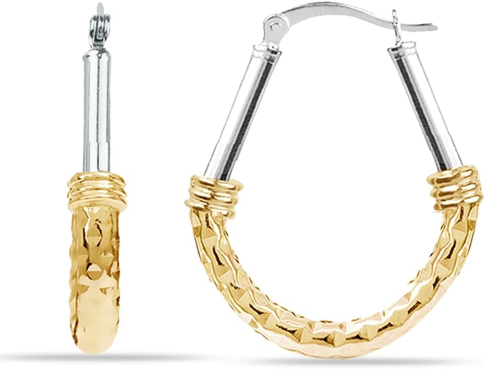 LeCalla 925 Sterling Silver Hoop Earrings for Women | Italian Design Classic Diamond-Cut Textured Hoops Earring | Women's Oval Drop Shape Silver Earring Jewelry