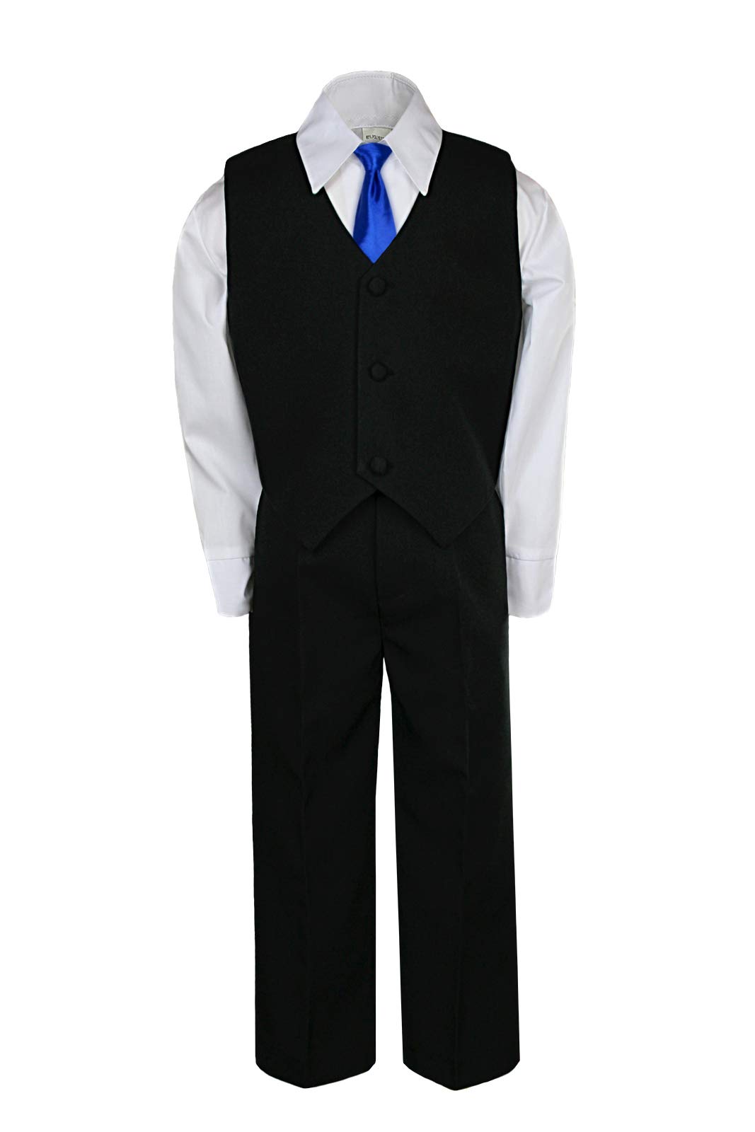 MILLTEX 4pc New Born Baby Toddler Boy Wedding Formal Party Black Suit Vest Set Satin Necktie SM-4T (L (12-18 Months Old), Royal Blue)