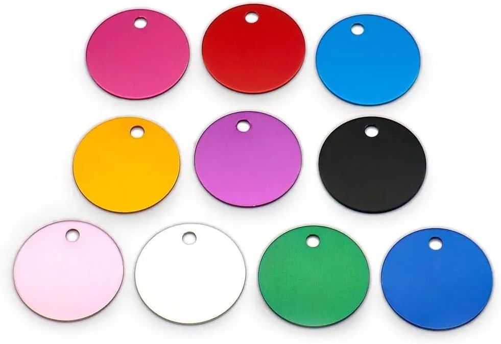 Wholesale 100pcs Customized Cat and Dog Name and Phone Number Tag Pendant Engraved Anti-Lost Aluminum Round Pet Id Tag Pet Collar Accessories,Yellow,30x30x1mm