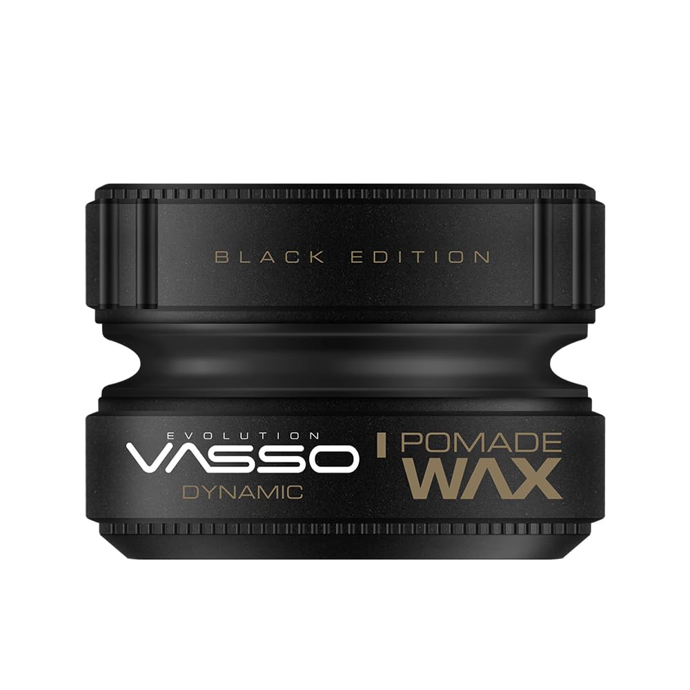 Vasso Pomade Wet Look Wax | All Hair Types | Super Hold and Wet Look | BLACK EDITION Dynamic 150 ml
