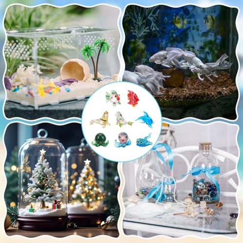 Image of NBEADS 8 Pcs Sea Life Glass Figurines, Mini Marine Figurines Glass Miniature Manta Ray /Butterflyfish /Walrus /Dolphin /Octopus /Fish Handmade Colorful Lampwork Animal Figure for Fish Tank Decor Ornaments