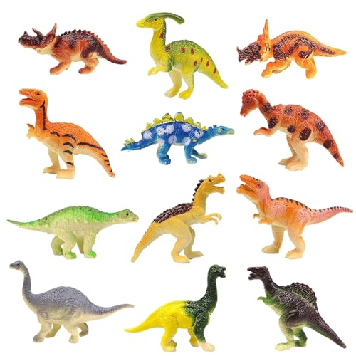 12 Mini Dinosaurier Figuren Set für Jungen und Mädchen - Spielzeug für Kindergeburtstag, Party Deko