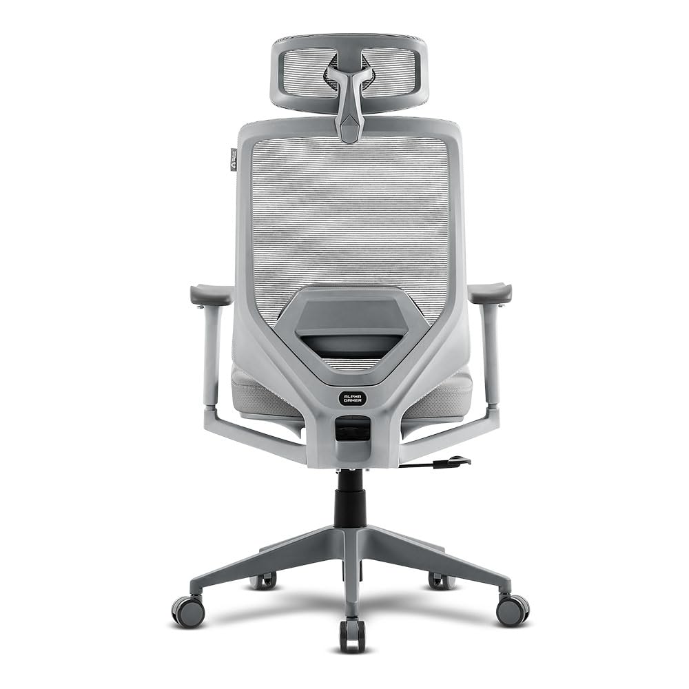 Alpha Gamer Stella - Silla de Oficina ergonómica, reposacabezas Ajustable, Respaldo de Malla, Transpirable, reposabrazos Ajustables 3D, Soporte Lumbar Ajustable, Capacidad de 120 kg (Gris)