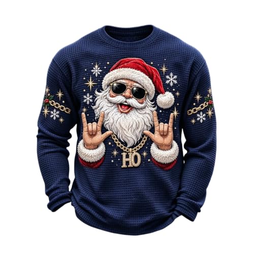 Mens Waffle Knit Shirt Santa Graphic Funny Christmas Sweatshirts for Men - image 6