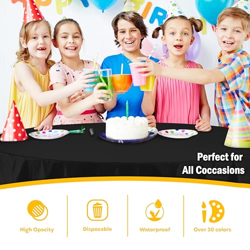 Image of Exquisite 12 Pack Round Plastic Tablecloth Disposable 84 Inch Heavy Duty Waterproof Opaque Table Cover, Fits 72 Inch Tables for Party, Wedding, Graduation, Picnic, BBQ Black