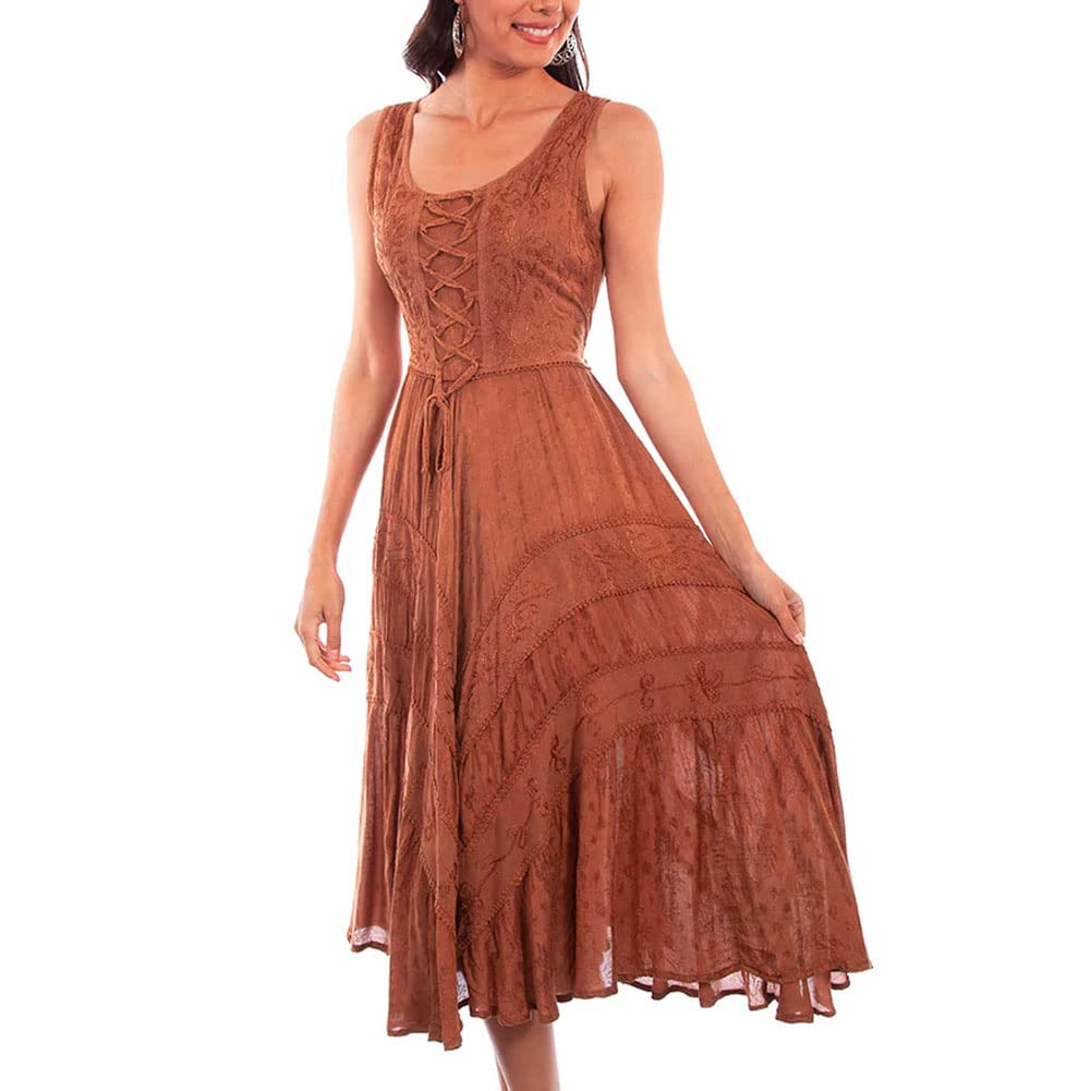 Scully Ash Grey Full Length Lace-Up Front Womens Sleeveless Dress HC118