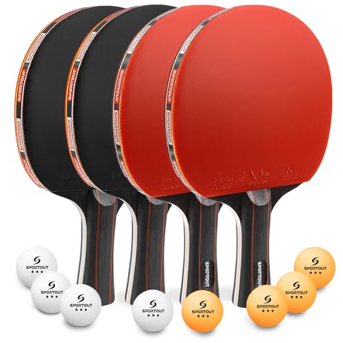 Set con 4 Pagaia da Ping Pong e 8 Palline Professionale Tennis da Tavolo Racket