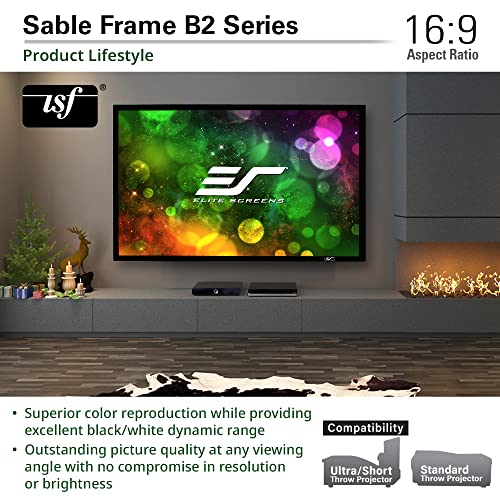 Elite Screens Sable Frame B2 150-Inch Projector Screen Diagonal 16:9 Diag Active 3D 4K 8K Ultra Hd Ready Fixed Frame Home Movie Theater Black Projection Screen With Kit, Sb150Wh2, Cinewhite Uhd-B #TOP4