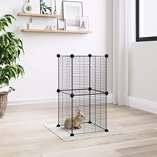 GuyAna Cage Animaux de Compagnie à 8 Panneaux Noir 35x35 cm Acier,Cage pour Chien,Cage pour Chat,Chenil pour Chien